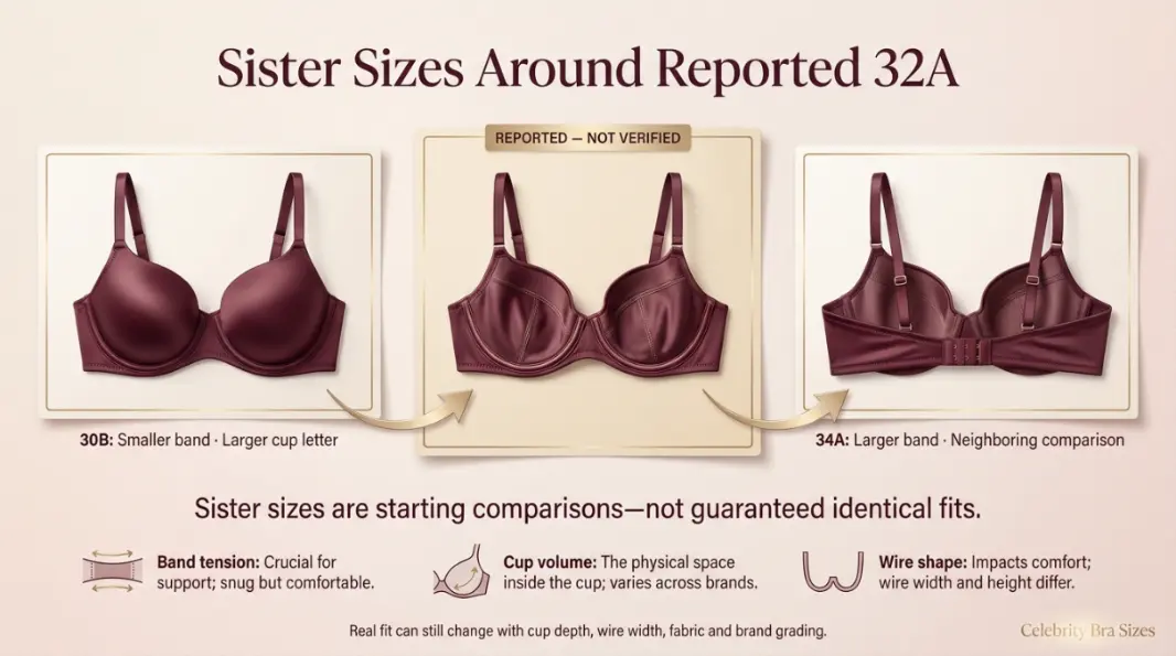 Addison Rae reported 32A sister size guide showing 30B and 34A