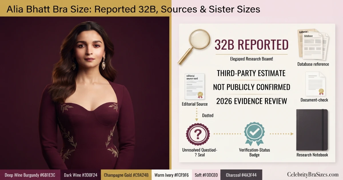 Alia Bhatt bra size source guide showing the 32B reported claim and its evidence status