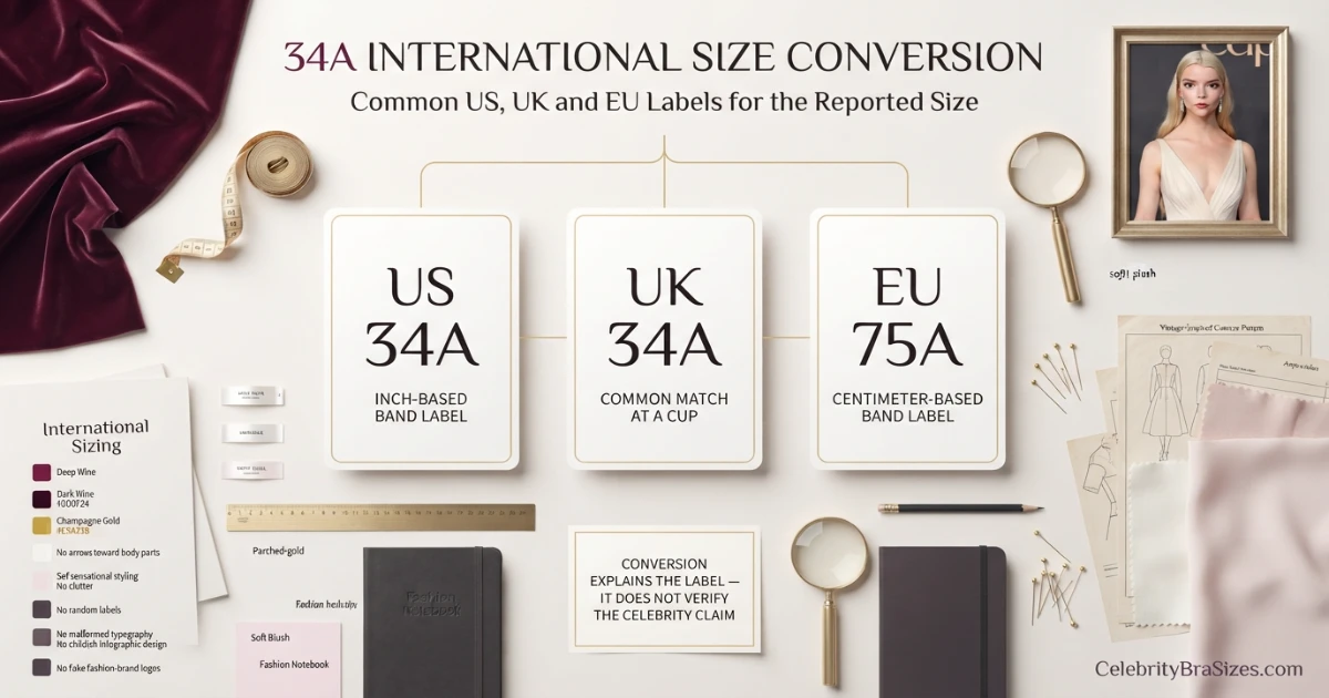 Anya Taylor-Joy reported 34A bra size conversion guide for US UK and EU sizing