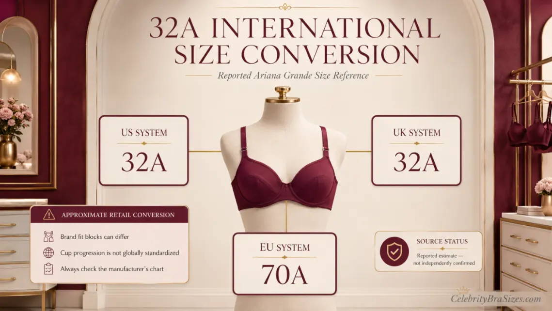 Ariana Grande reported 32A bra size conversion guide for US UK and EU sizing