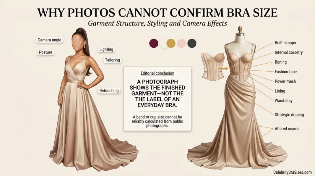 Ariana Grande style and garment support context explaining why photographs cannot confirm bra size