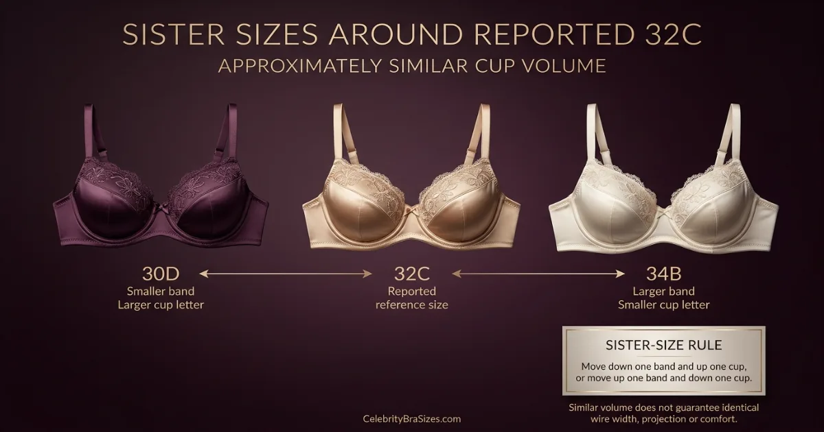 Beyoncé reported 32C sister size guide showing 30D and 34B