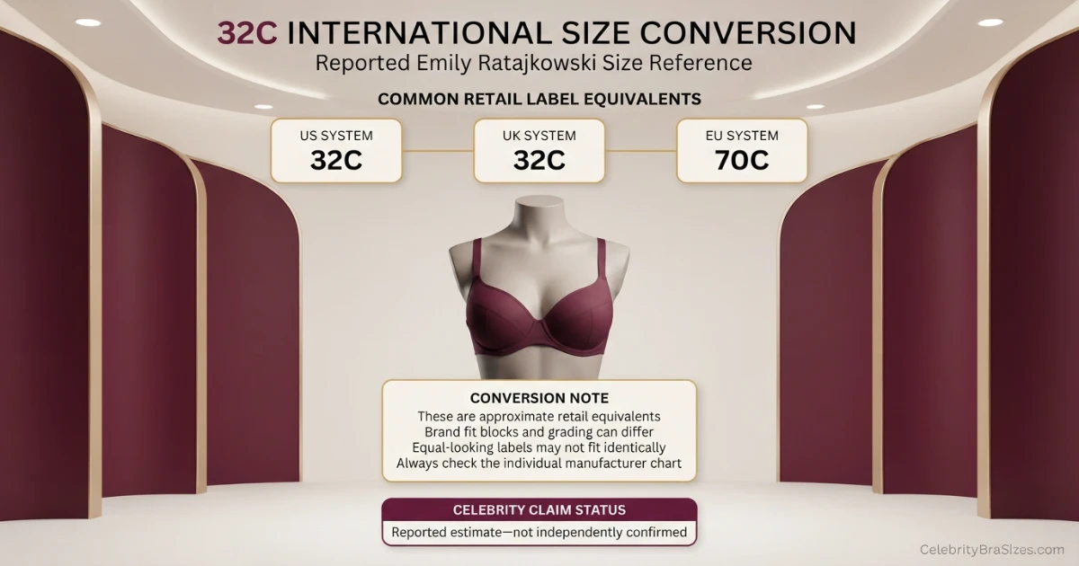 Emily Ratajkowski reported 32C bra size conversion guide for US UK and EU sizing