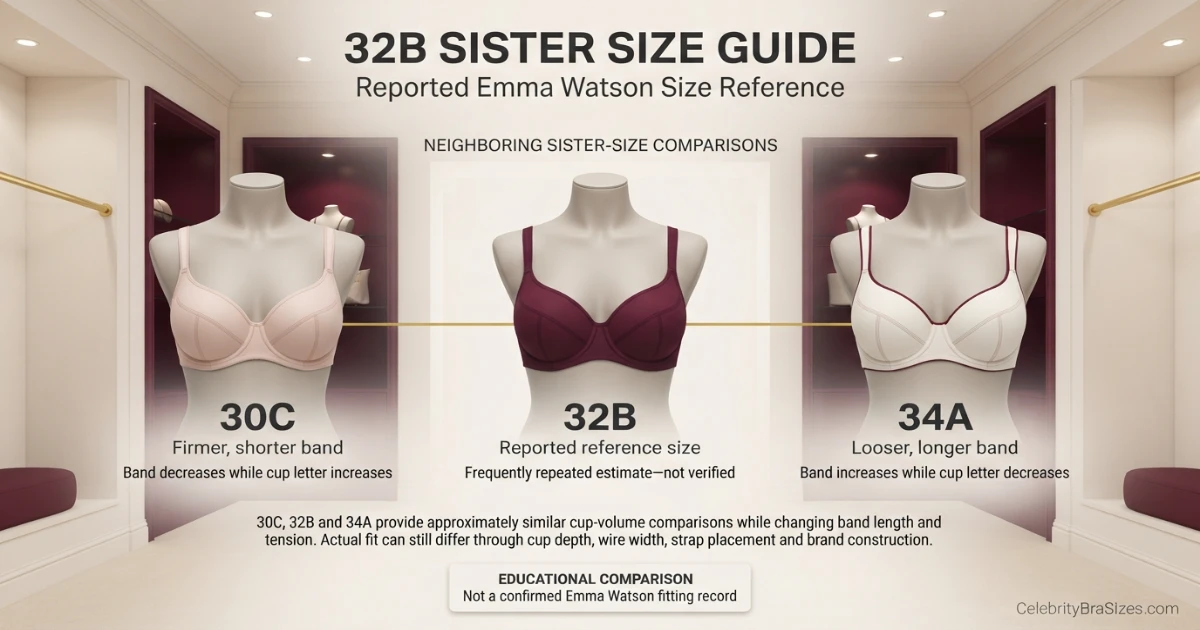 Emma Watson reported 32B sister size guide showing 30C and 34A