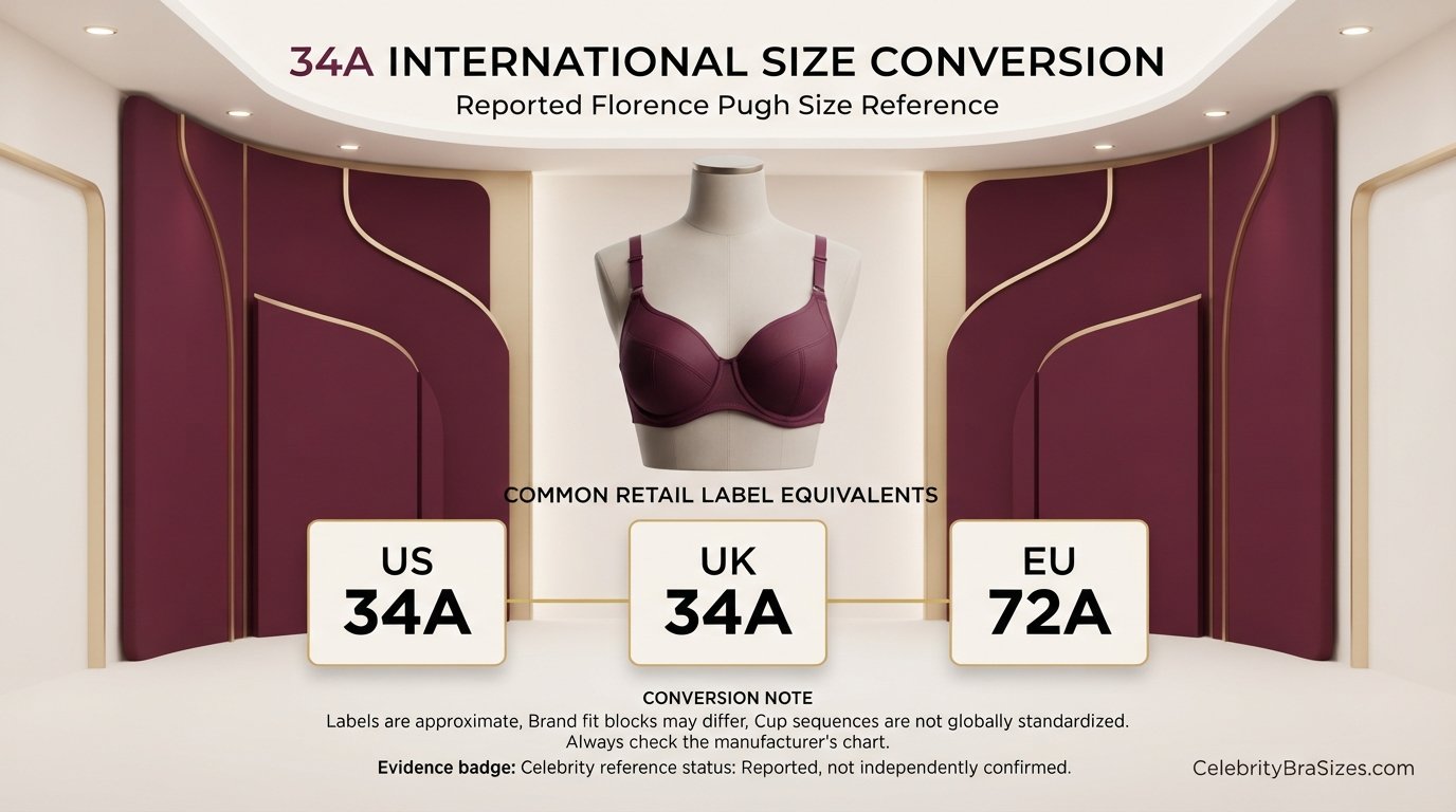 Florence Pugh reported 34A bra size conversion guide for US UK and EU sizing