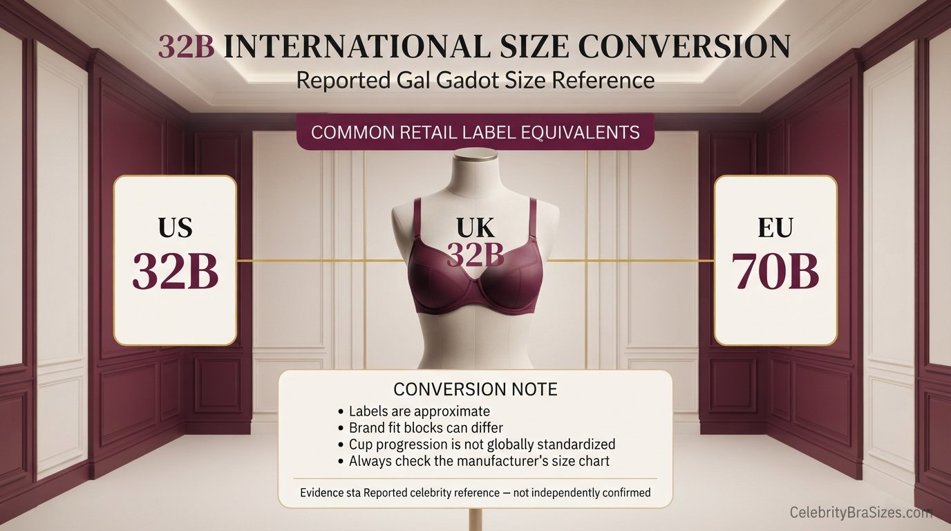 Gal Gadot reported 32B bra size conversion guide for US UK and EU sizing