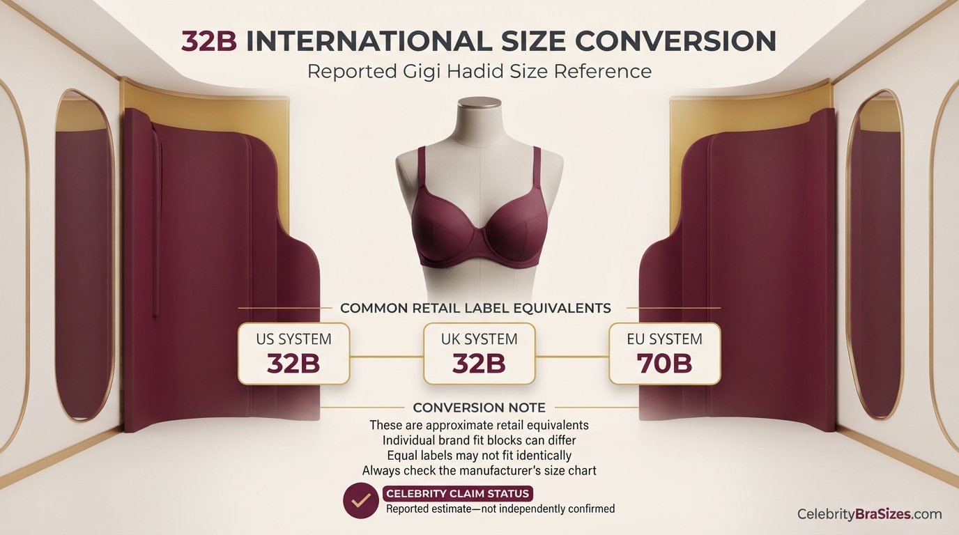 Gigi Hadid reported 32B bra size conversion guide for US UK and EU sizing