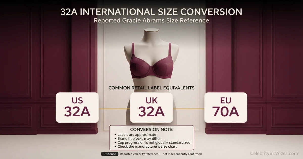 Gracie Abrams reported 32A bra size conversion guide for US UK and EU sizing