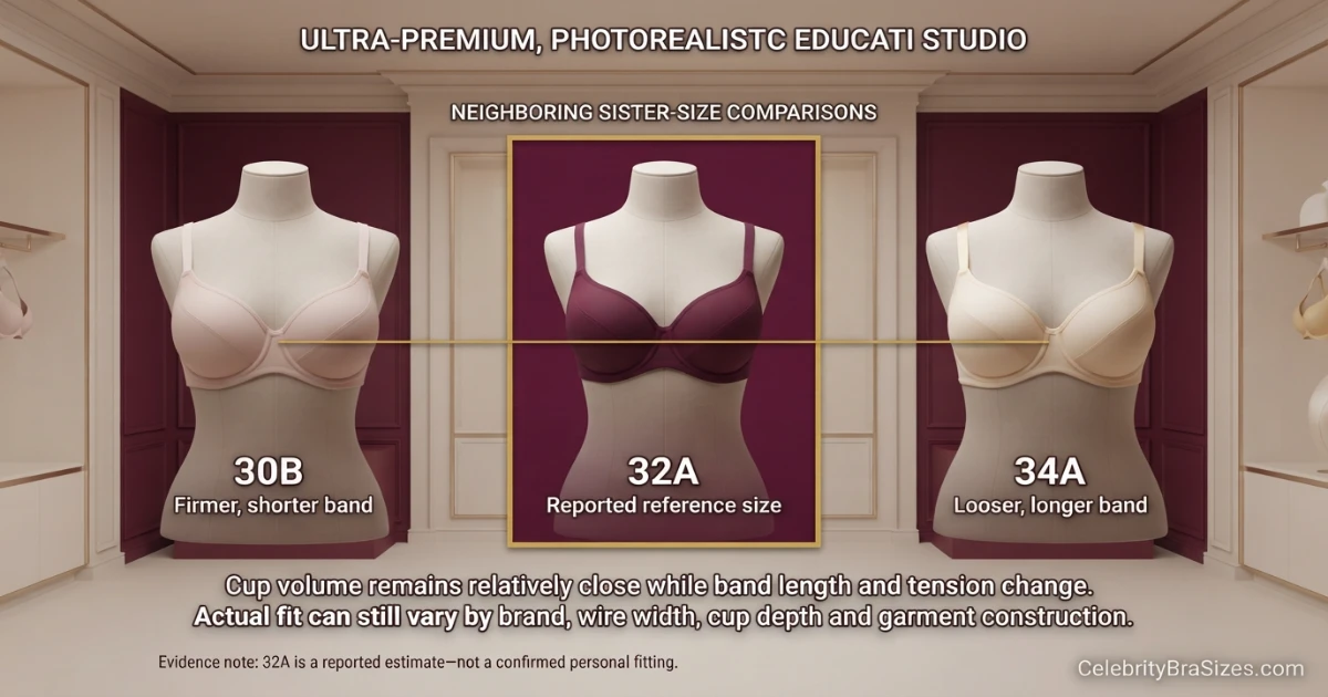 Gracie Abrams reported 32A sister size guide showing 30B and 34A