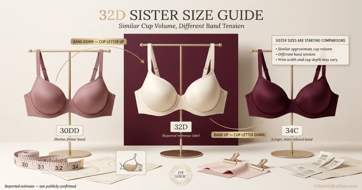 Katy Perry reported 32D sister size guide showing 30DD and 34C