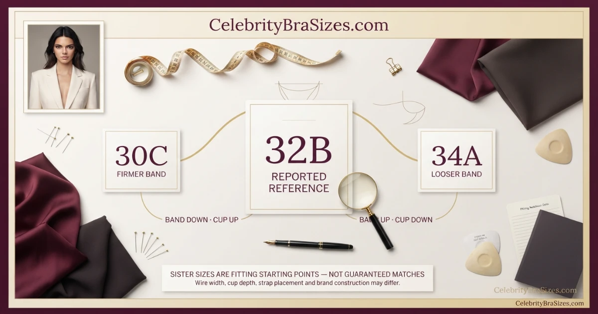 Kendall Jenner reported 32B sister size guide showing 30C and 34A