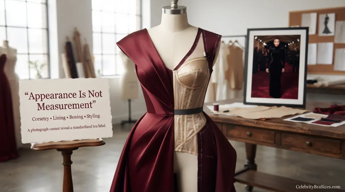 Kim Kardashian style and garment support context explaining why photographs cannot confirm bra size