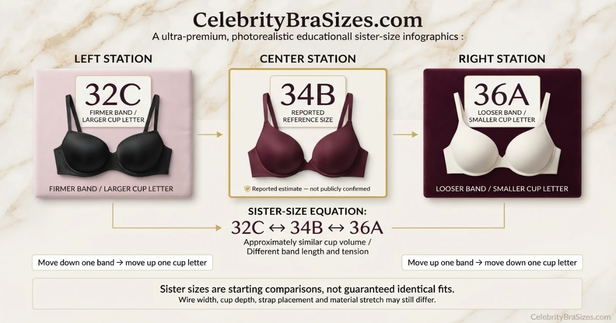 Kylie Jenner reported 34B sister size guide showing 32C and 36A