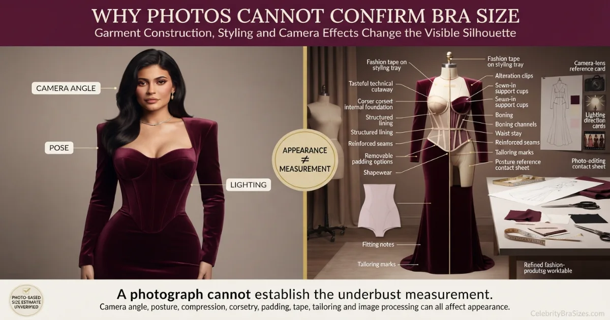 Kylie Jenner style and garment support context explaining why photographs cannot confirm bra size