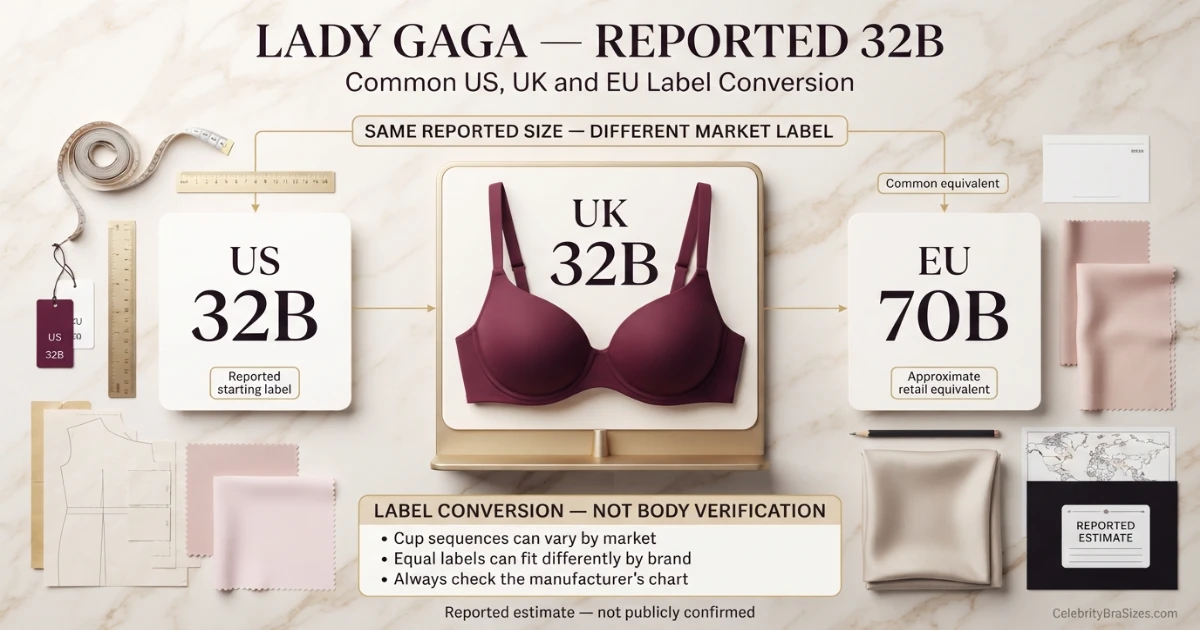 Lady Gaga reported 32B bra size conversion guide for US UK and EU sizing