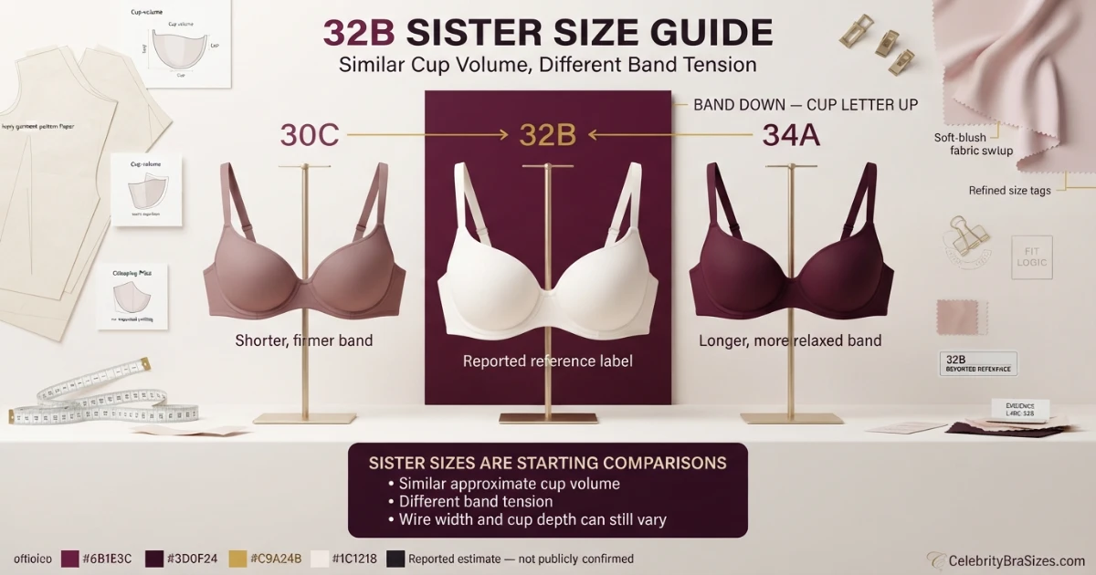 Lady Gaga reported 32B sister size guide showing 30C and 34A