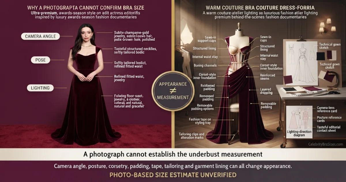 Mikey Madison style and garment support context explaining why photographs cannot confirm bra size