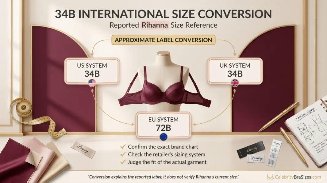 Rihanna reported 34B bra size conversion guide for US UK and EU sizing