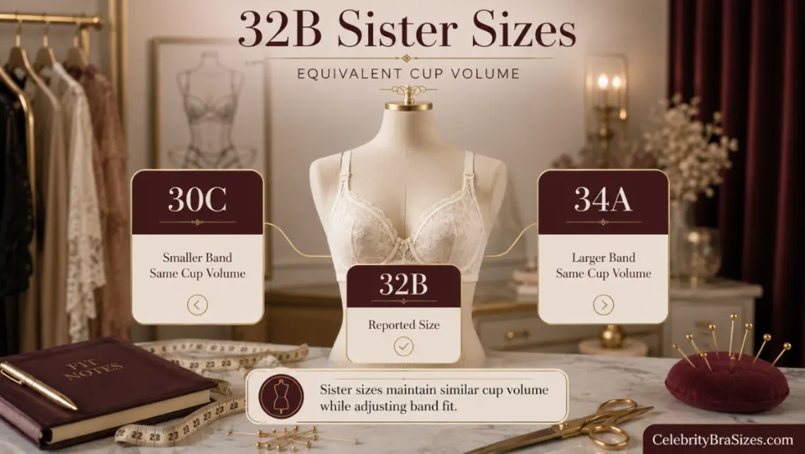 Shakira reported 32B sister size guide showing 30C and 34A