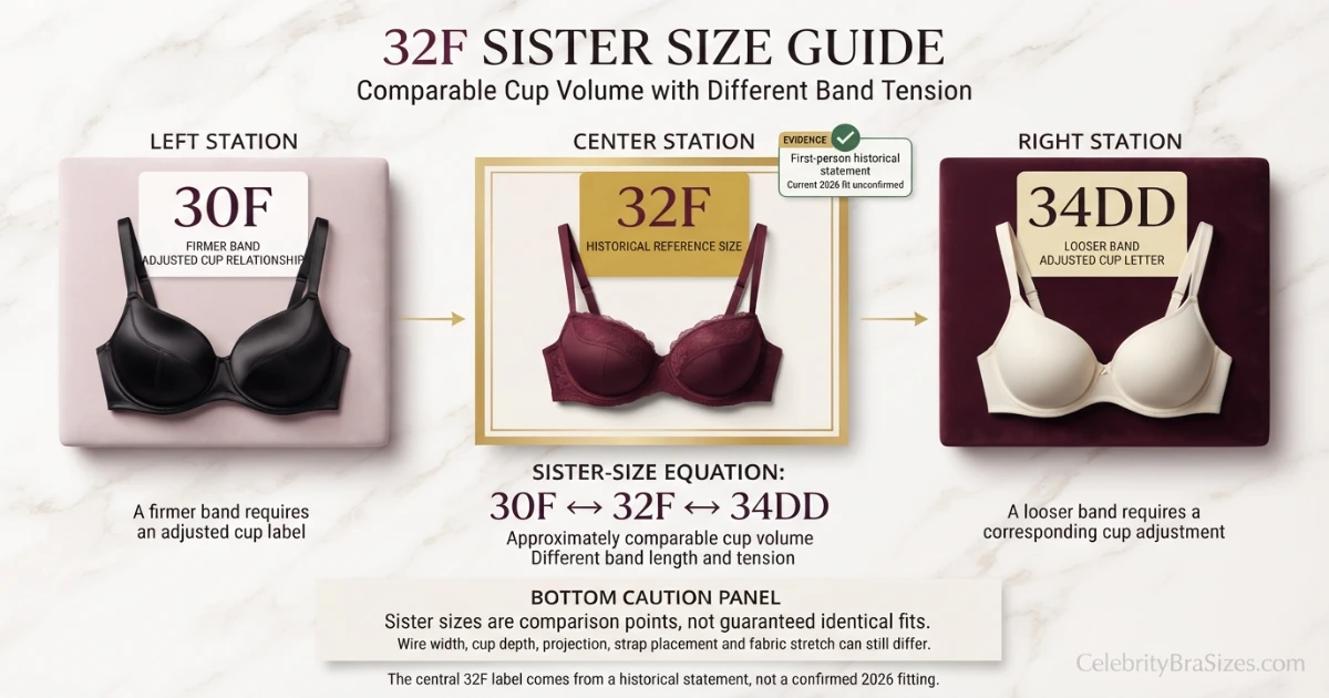 Sofía Vergara reported 32F sister size guide showing 30F and 34DD