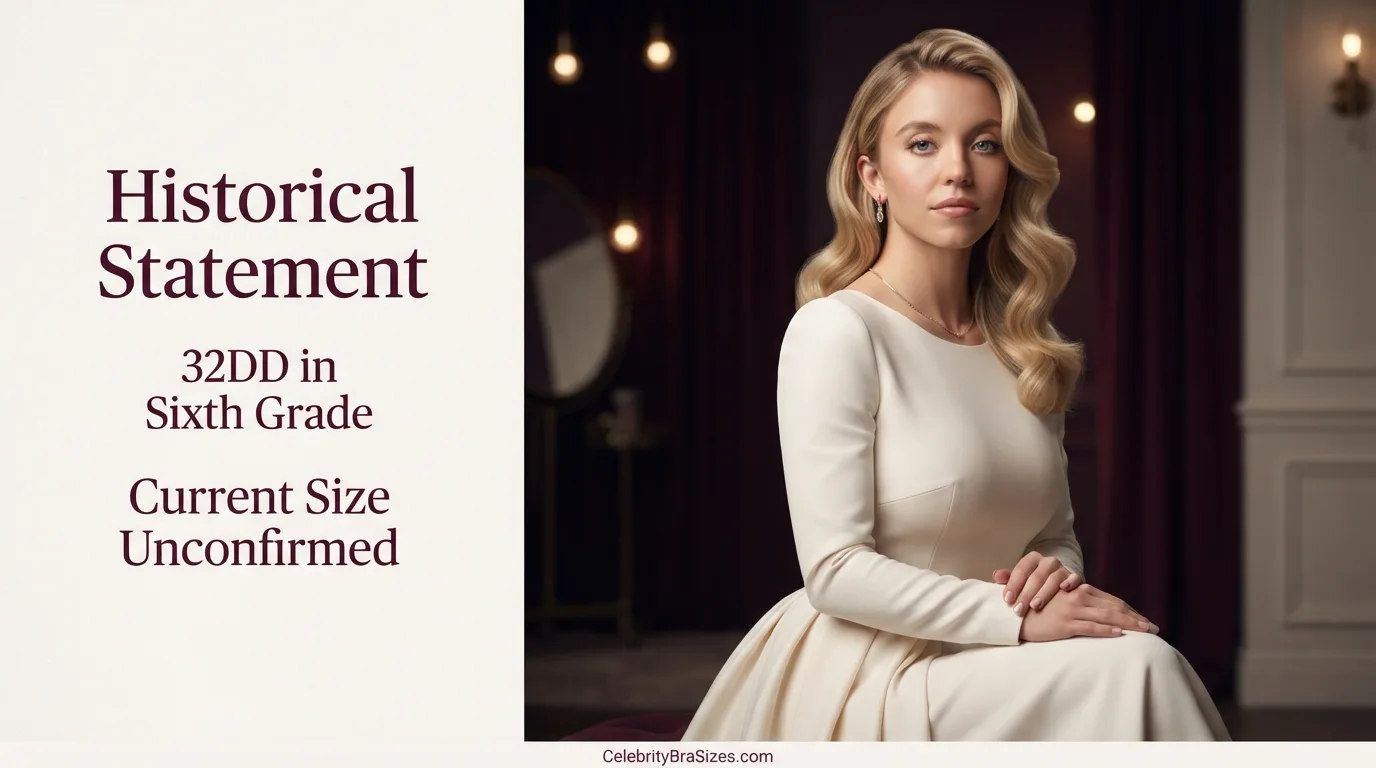 Sydney Sweeney bra size source guide showing the 32DD reported claim and its evidence status