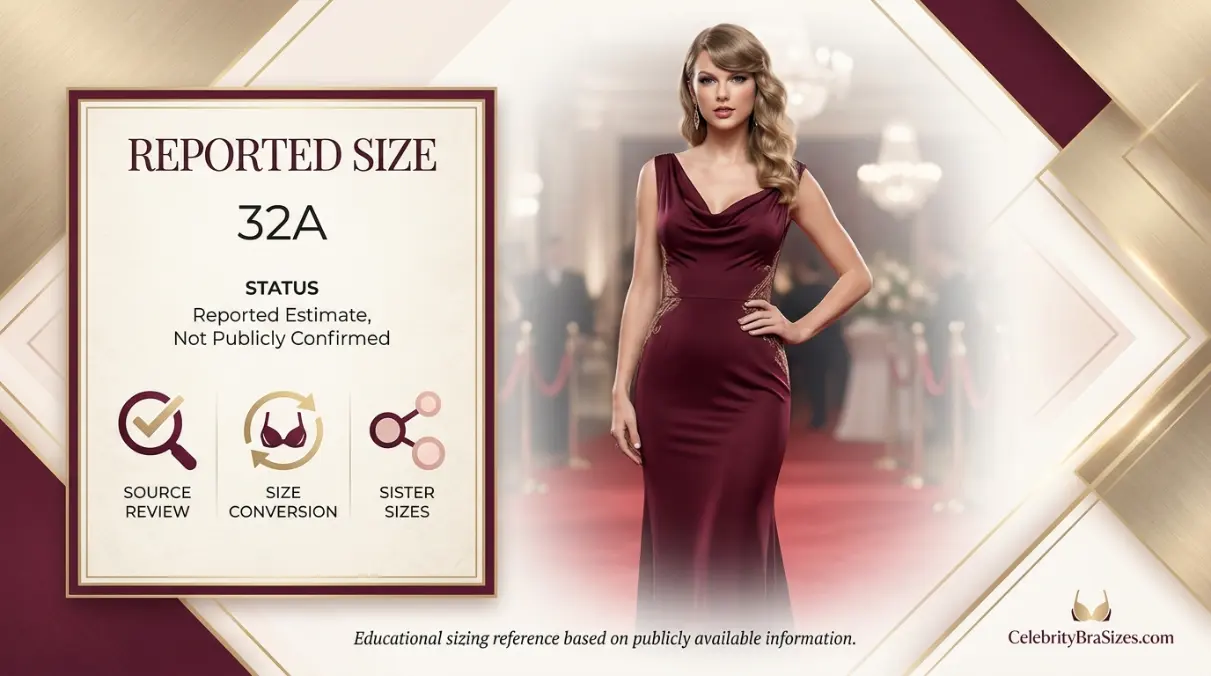 Taylor Swift bra size source guide showing the 32A reported claim and its evidence status