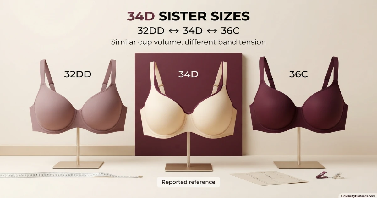 Adele reported 34D sister size guide showing 32DD and 36C