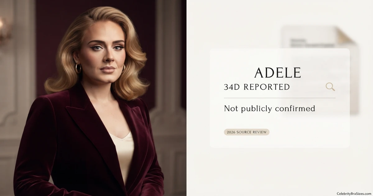 Adele bra size source guide showing the 34D reported claim and its evidence status