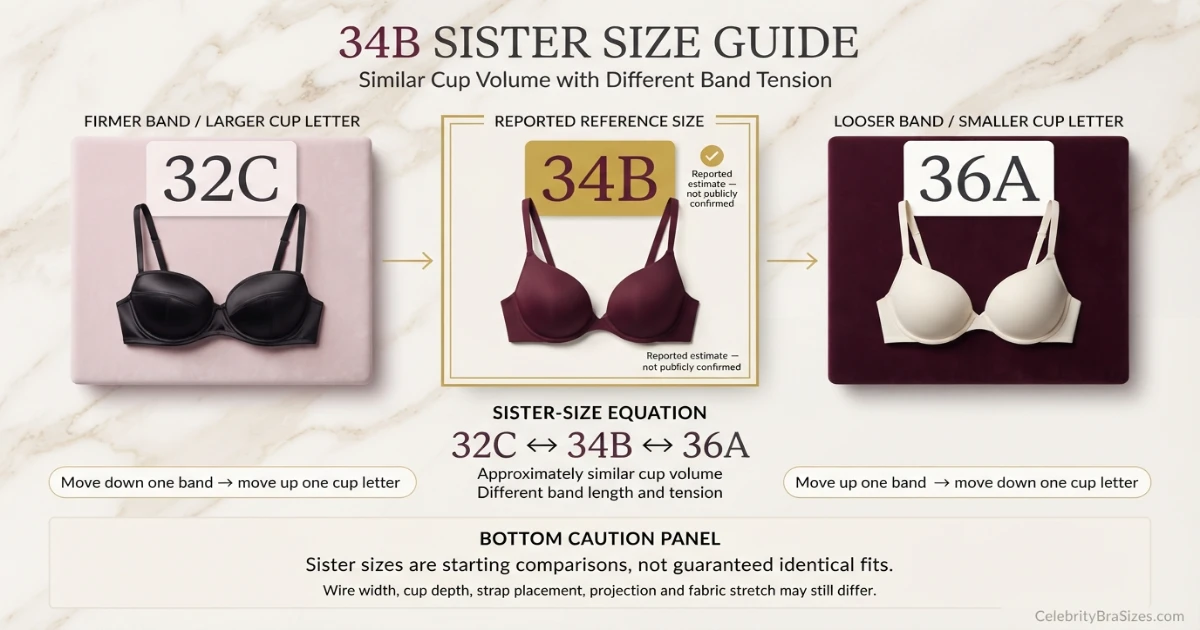 Adriana Lima reported 34B sister size guide showing 32C and 36A