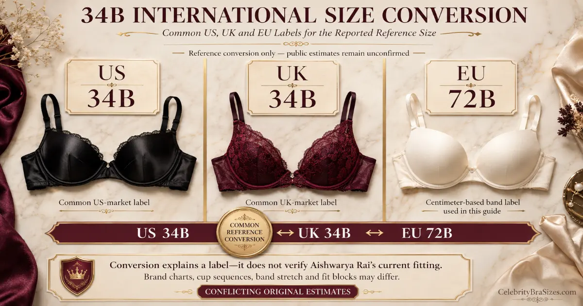 Aishwarya Rai reported 34B bra size conversion guide for US UK and EU sizing