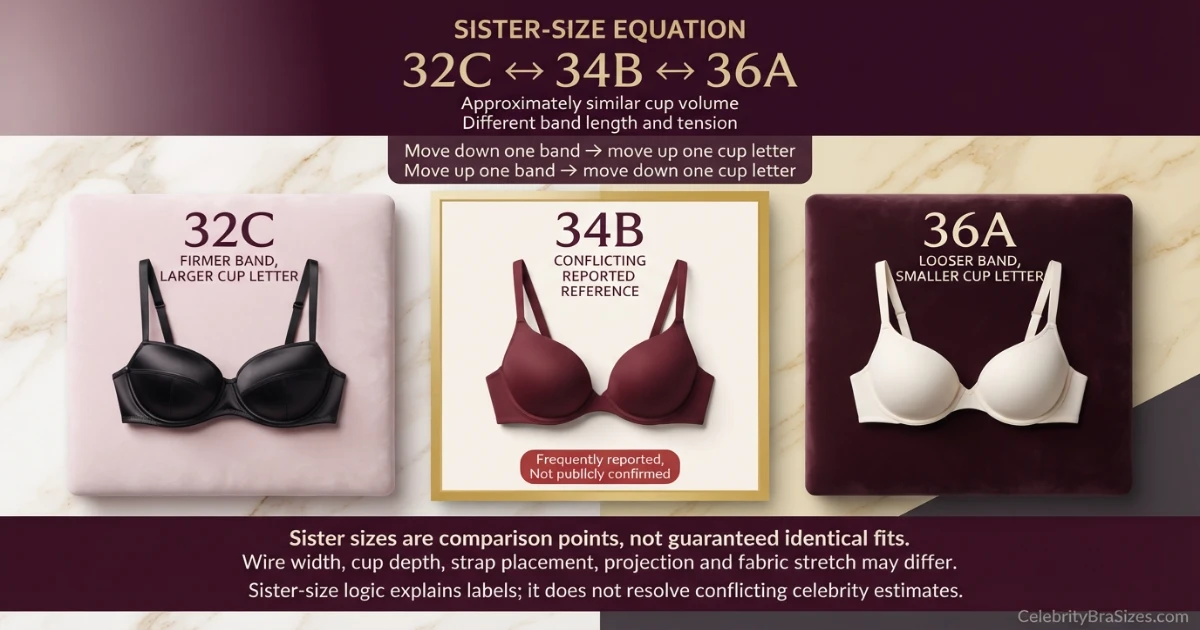Aishwarya Rai reported 34B sister size guide showing 32C and 36A