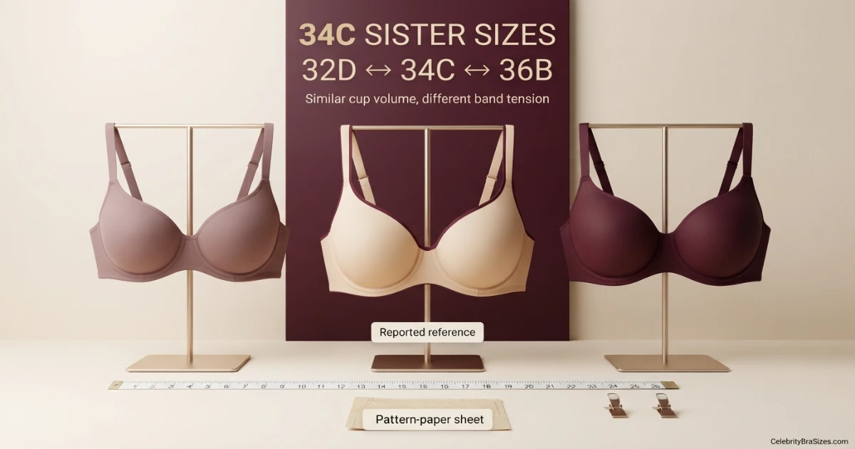 Alix Earle reported 34C sister size guide showing 32D and 36B