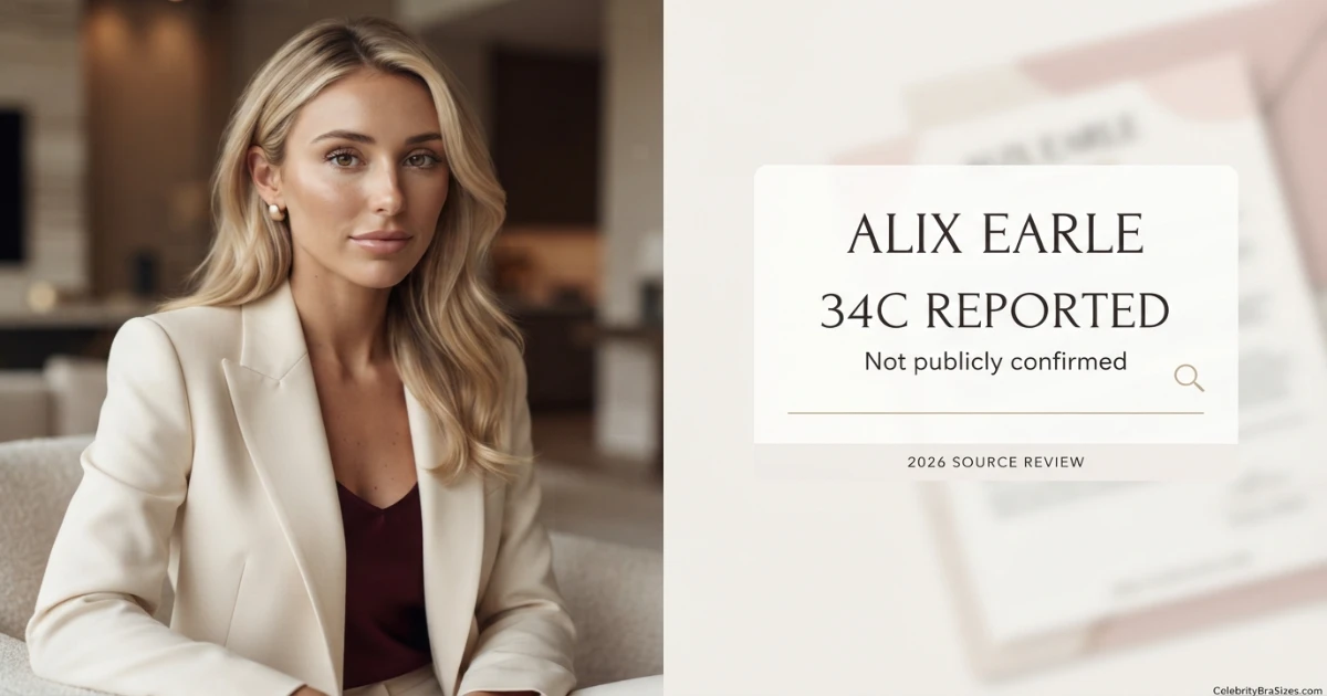 Alix Earle bra size source guide showing the 34C reported claim and its evidence status