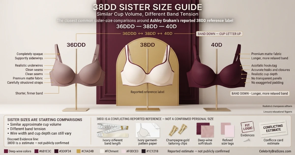 Ashley Graham reported 38DD sister size guide showing 36DDD and 40D