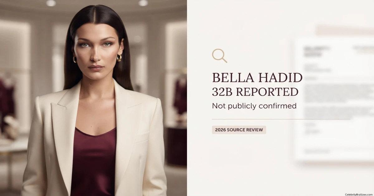 Bella Hadid bra size source guide showing the 32B reported claim and its evidence status
