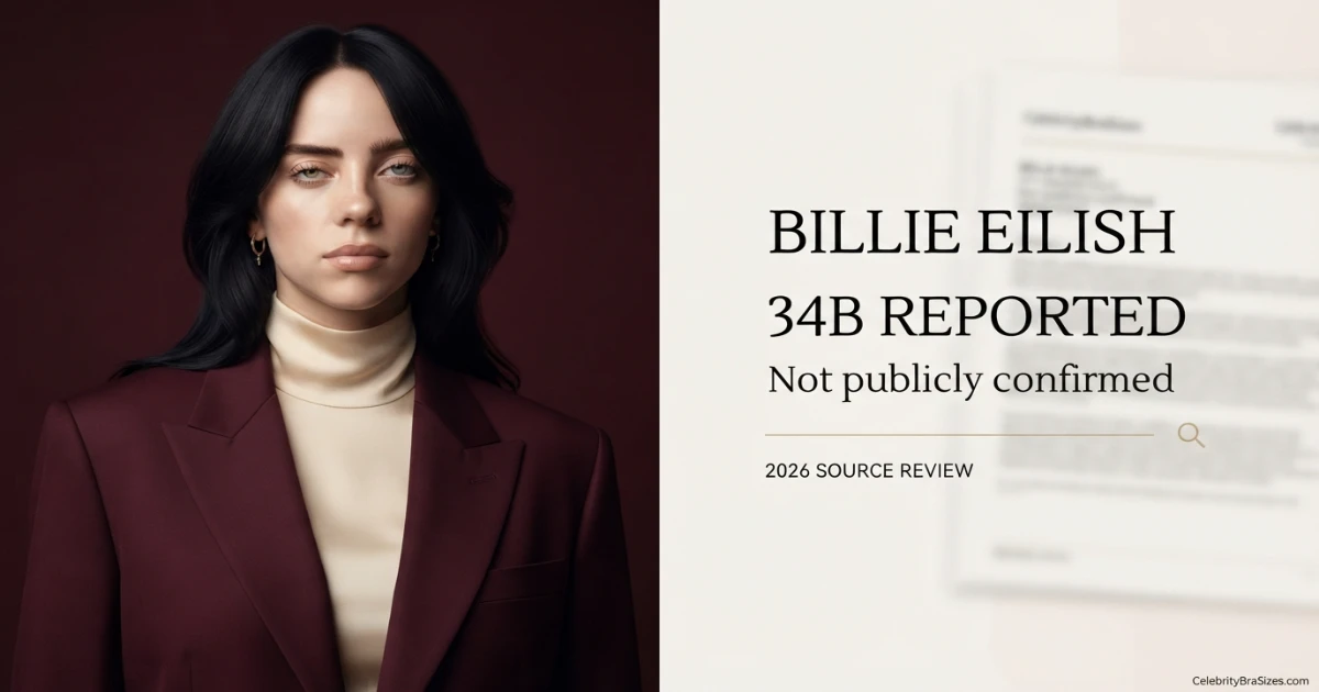 Billie Eilish bra size source guide showing the 34B reported claim and its evidence status