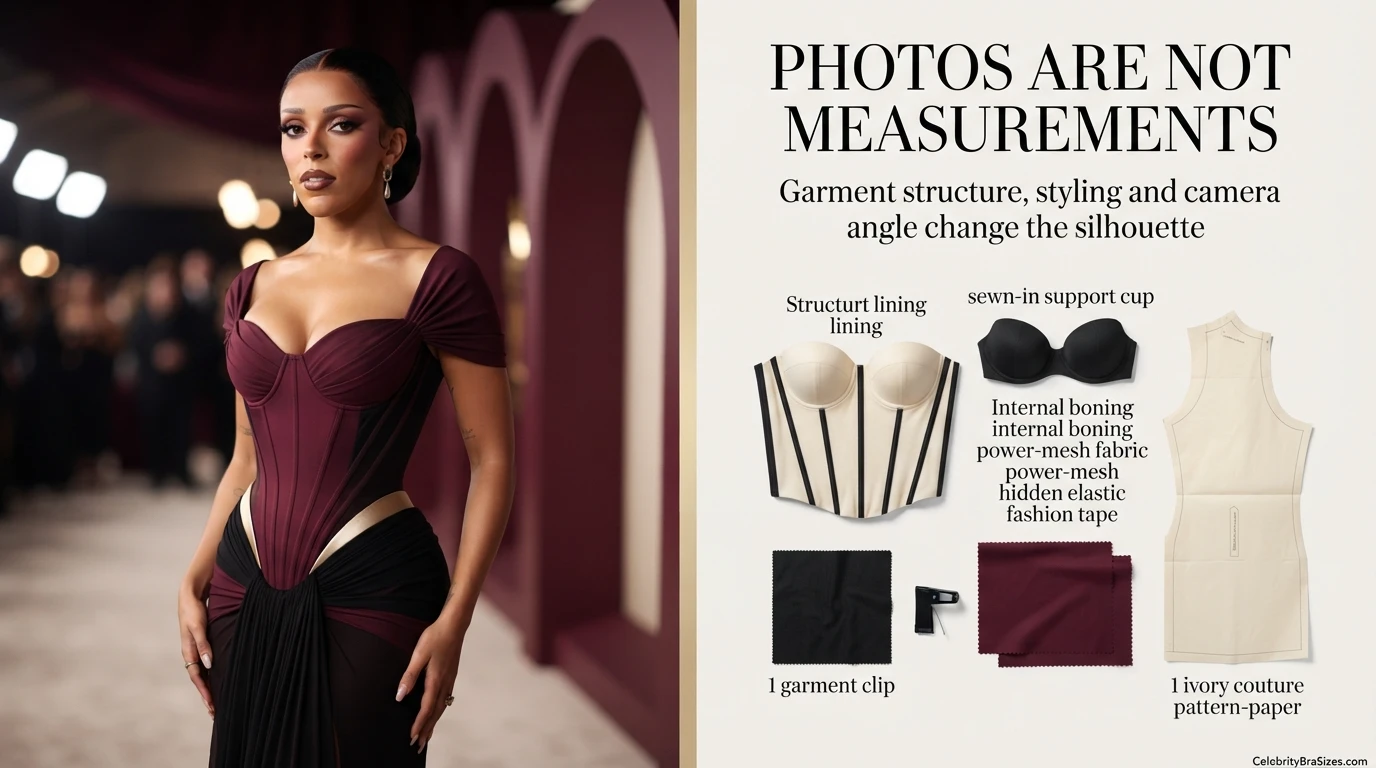 Doja Cat style and garment support context explaining why photographs cannot confirm bra size