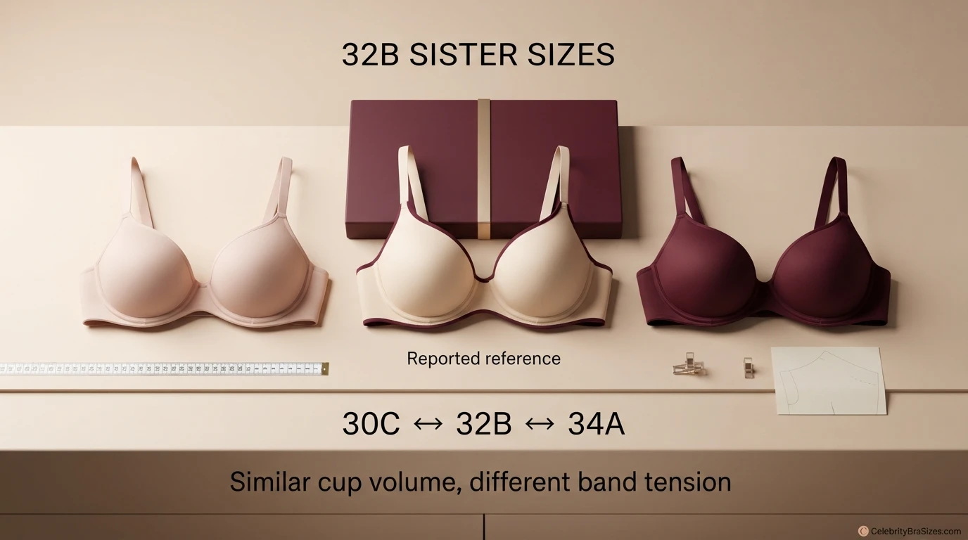 Miley Cyrus reported 32B sister size guide showing 30C and 34A