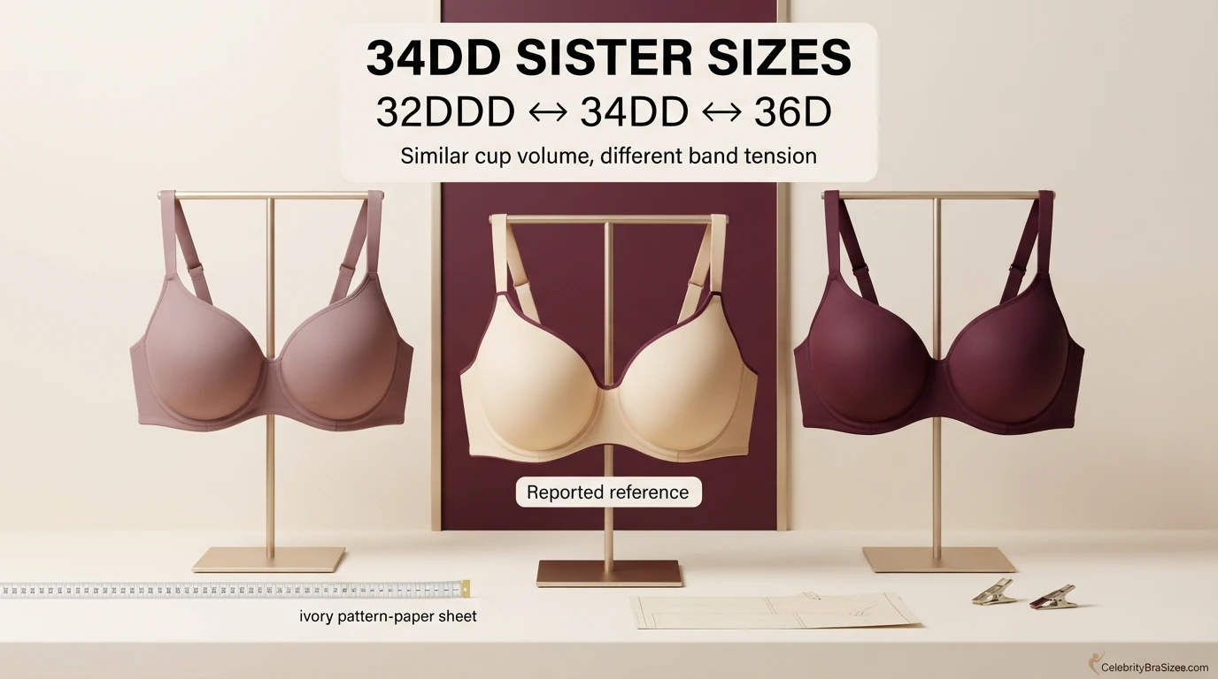 Nicki Minaj reported 34DD sister size guide showing 32DDD and 36D