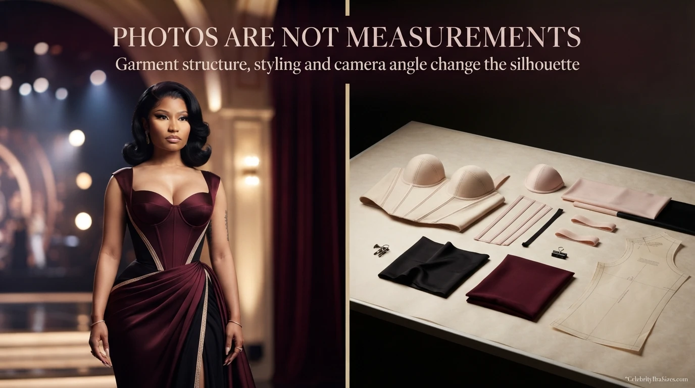 Nicki Minaj style and garment support context explaining why photographs cannot confirm bra size