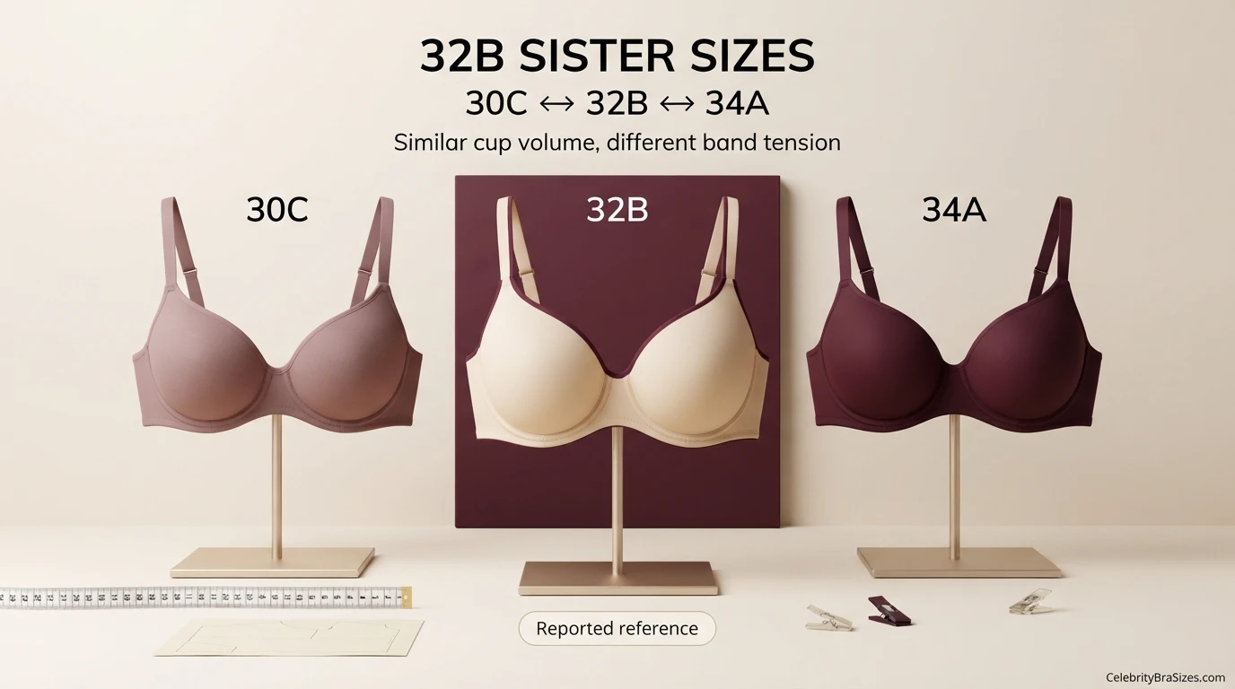 Olivia Rodrigo reported 32B sister size guide showing 30C and 34A