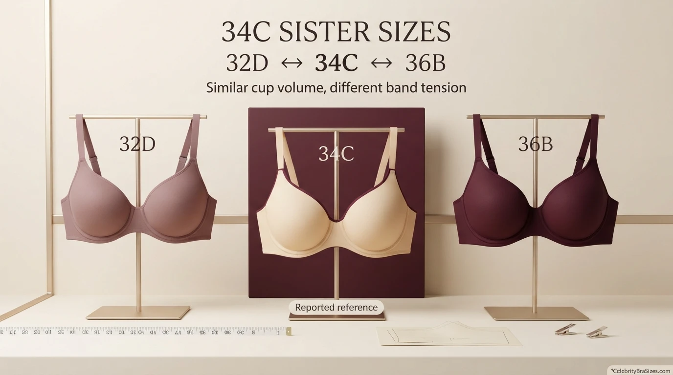 Selena Gomez reported 34C sister size guide showing 32D and 36B