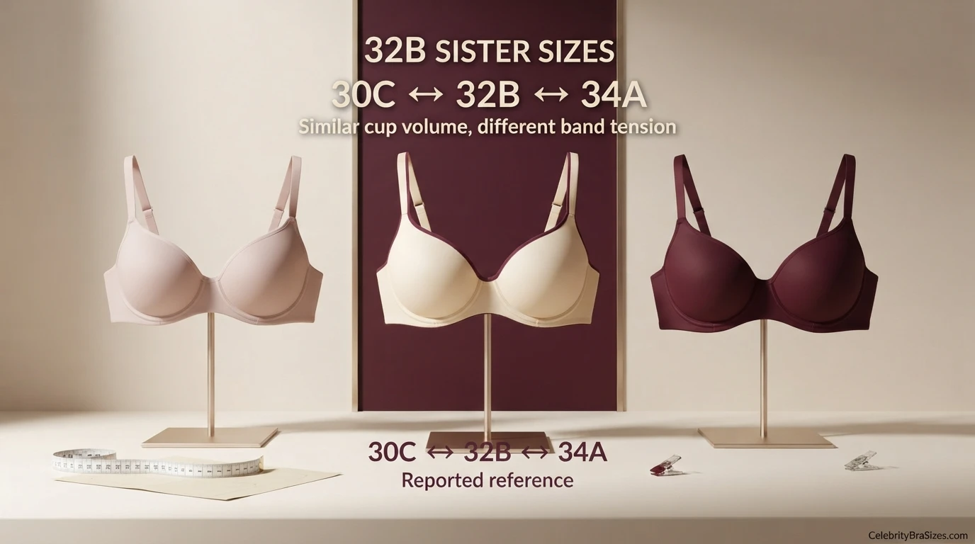 Tate McRae reported 32B sister size guide showing 30C and 34A